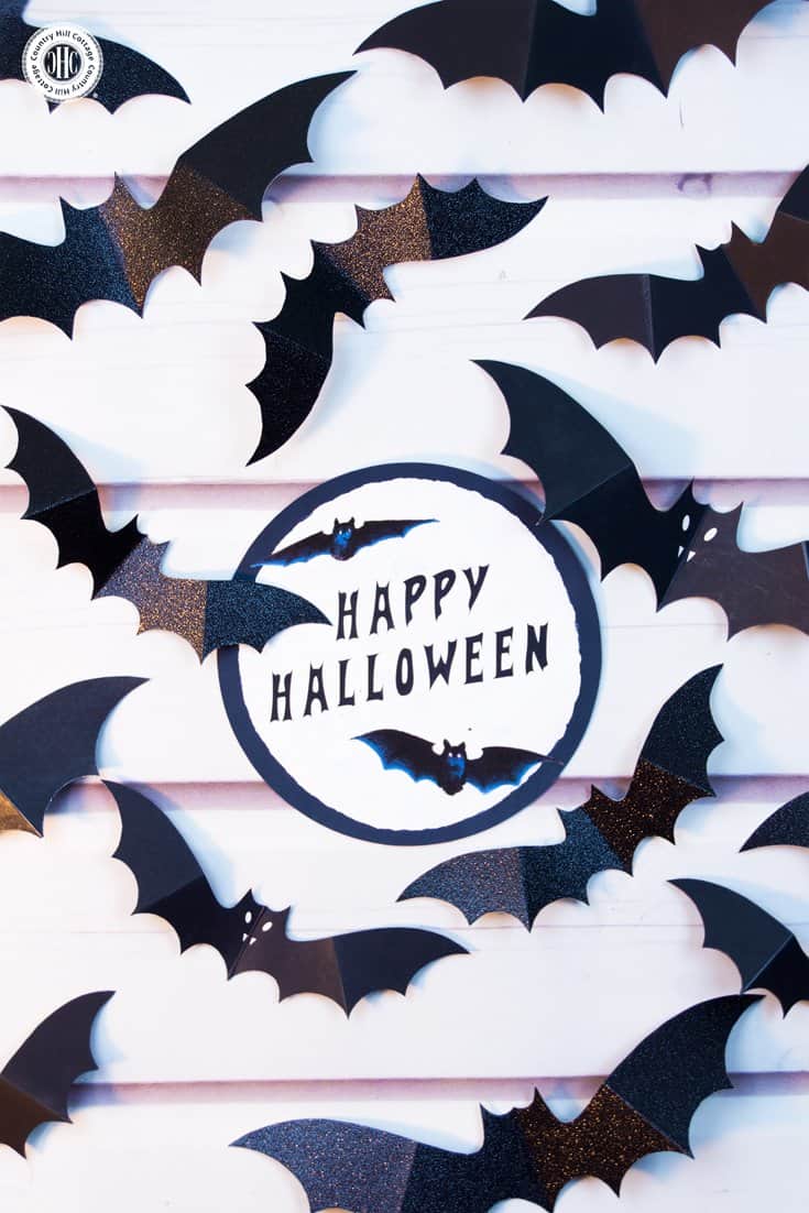 Swarm of Paper Bats DIY Halloween Wall Decoration #halloween #diy #papercrafts| countryhillcottage.com