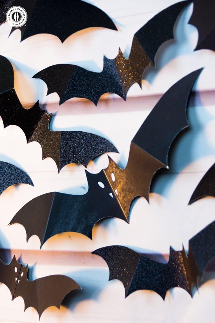 Swarm of Paper Bats DIY Halloween Wall Decoration #halloween #diy #papercrafts| countryhillcottage.com