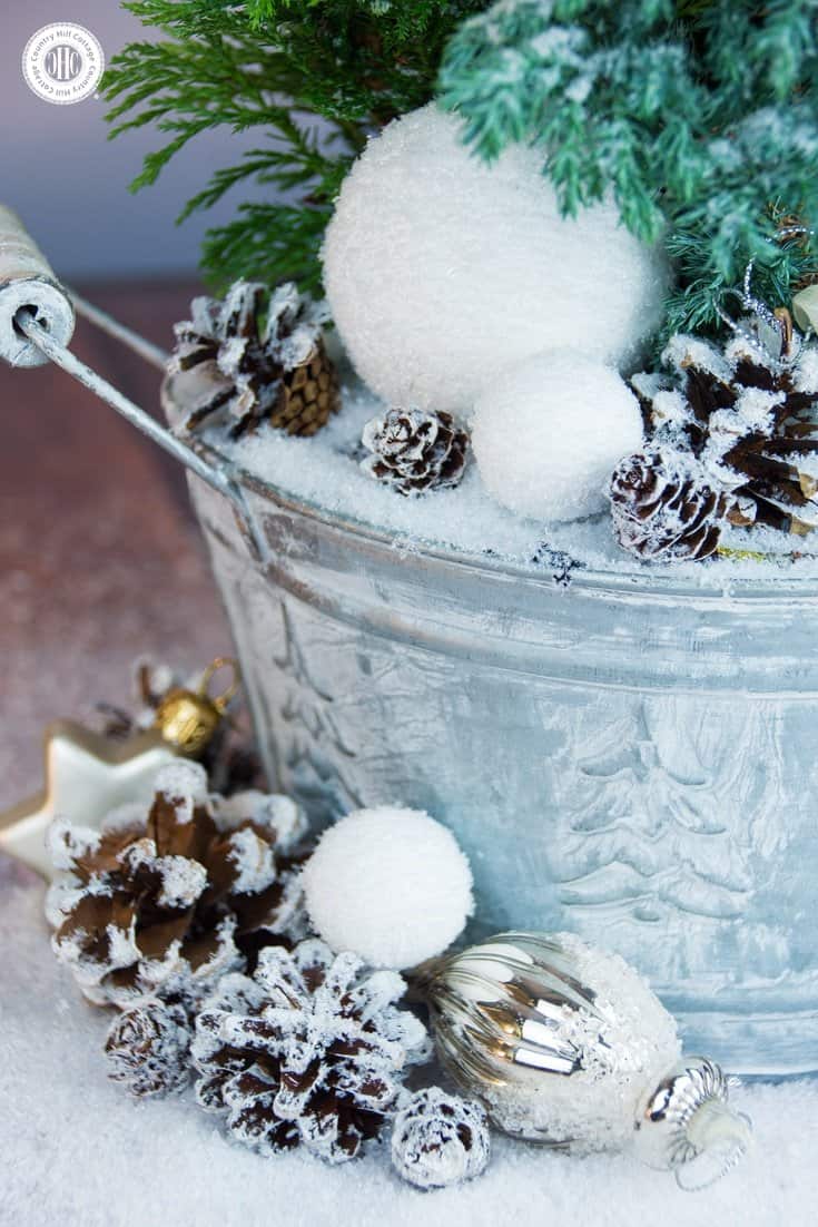 Sparkly Winter Fairy Garden Flower Arranging Tutorial | countryhillcottage.com