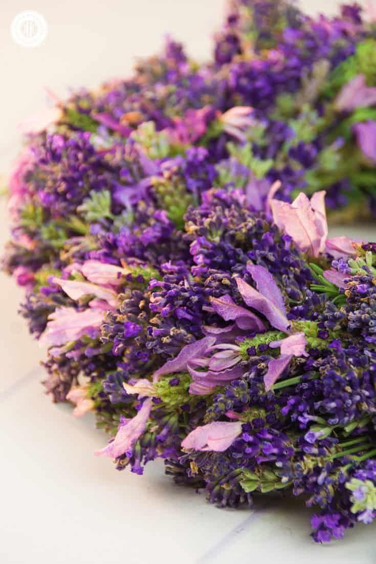 Add summer cheer to your front door and learn how to make a lush and fragrant lavender wreath. This wreath dries beautifully and lasts for months to come. We also share helpful tips for choosing the right type of lavender. | countryhillcottage.com