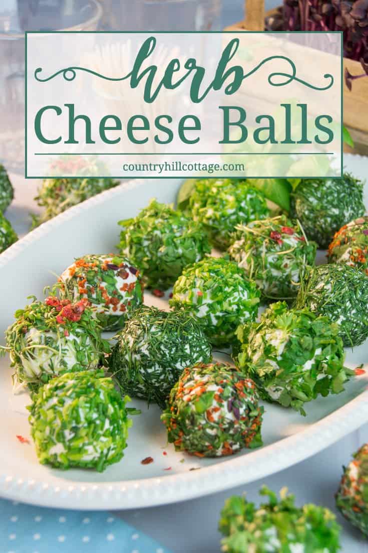 Start off a light summer meal or party with delicious herb-coated cheese balls. The foundation of this mouthwatering and quick-to-make appetiser is made with four different types of cheese that highlight the flavours of the fresh herbs, such as parsley, chives, dill and cress. #herbs #cheese #appetiser | countryhillcottage.com