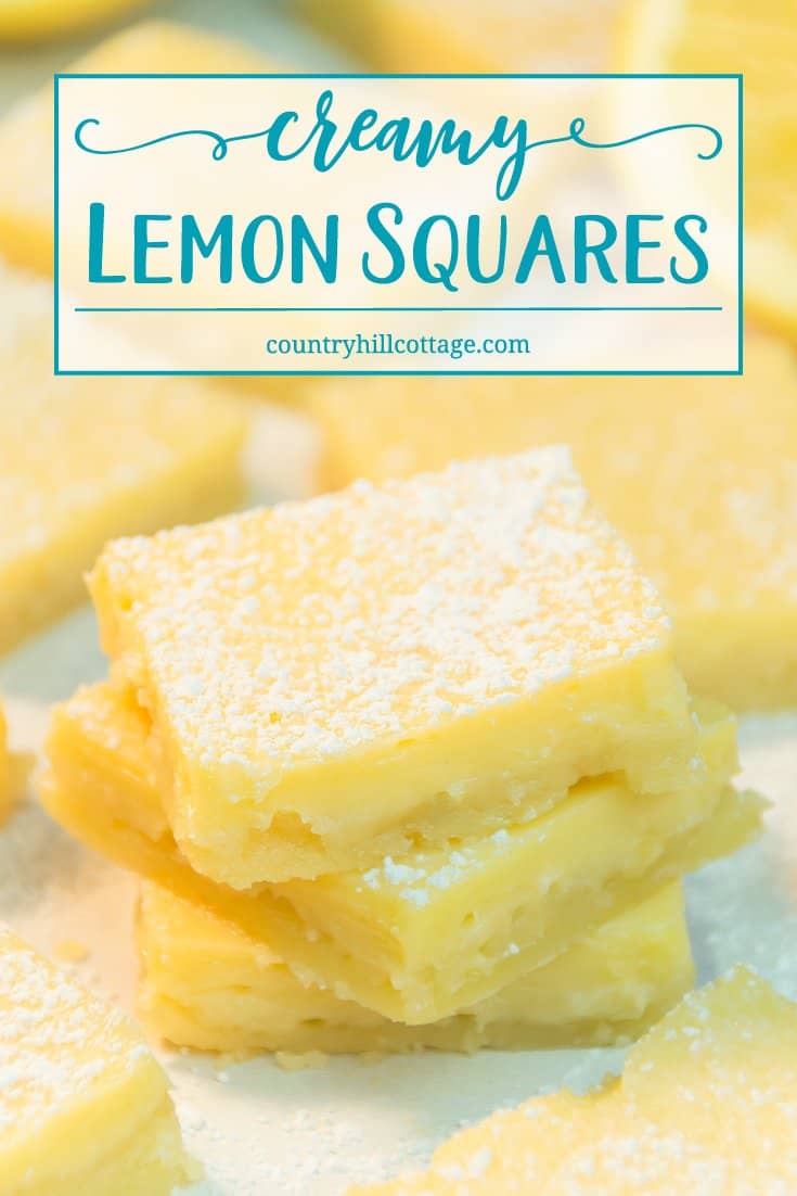 Layer a crumbly crust with a flavorful lemon topping to create creamy lemon squares! Dusted with icing sugar, these bars are perfect to serve with tea, or as a delicious present for all lemon lovers. You can find printable treat boxes to gift the lemon squares at our blog. #lemonsquares #baking #recipe | countryhillcottage.com Layer a crumbly crust with a flavorful lemon topping to create creamy lemon squares! Dusted with icing sugar, these bars are perfect to serve with tea, or as a delicious present for all lemon lovers. You can find printable treat boxes to gift the lemon squares at our blog. #lemonsquares #baking #recipe | countryhillcottage.com