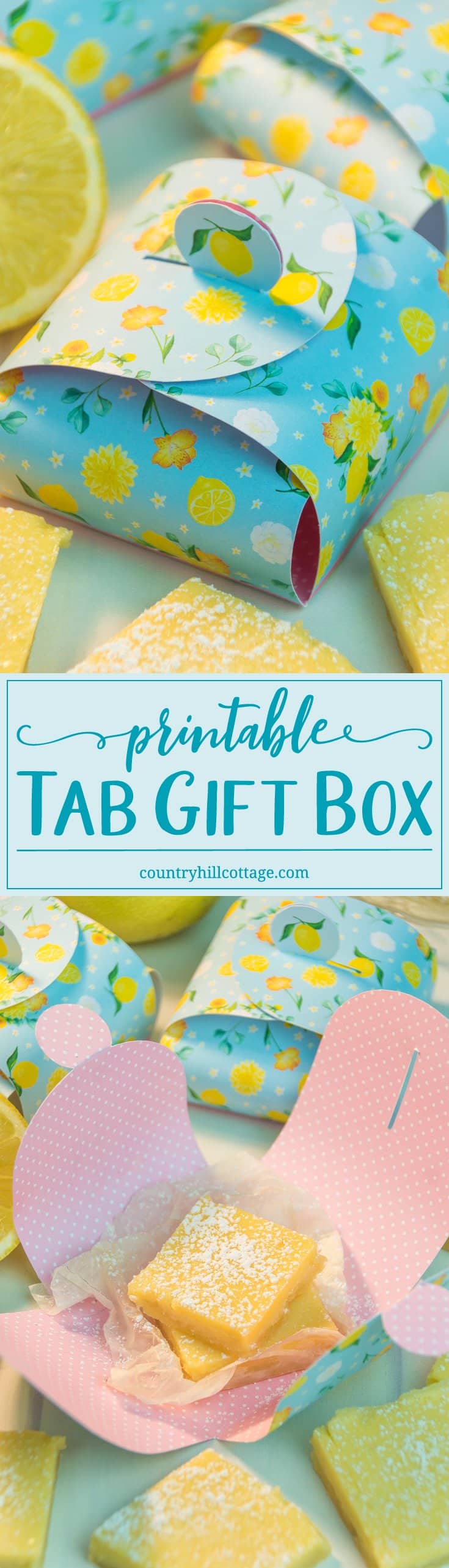 Package our delicious and creamy lemon squares in adorable printable treat boxes and gift them to family and friends! You can get the recipe and free printable at our blog! #freebie #foodgift #printable | countryhillcottage.com Package our delicious and creamy lemon squares in adorable printable treat boxes and gift them to family and friends! You can get the recipe and free printable at our blog! #freebie #foodgift #printable | countryhillcottage.com