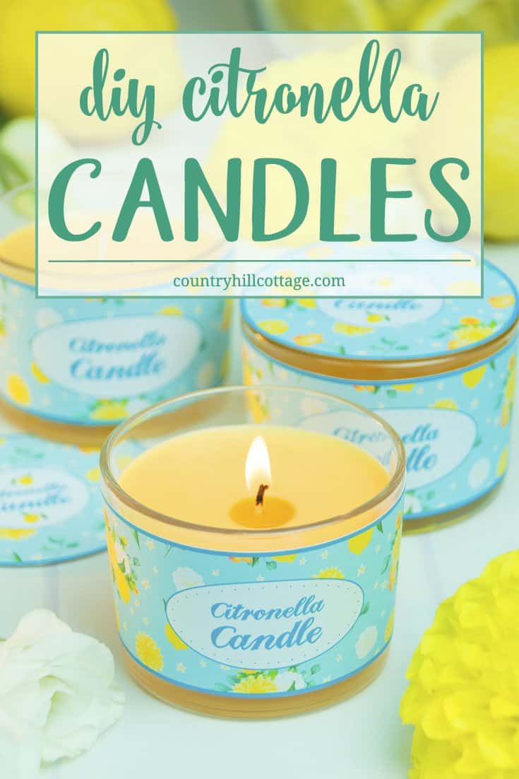 Learn how to make DIY citronella candles at home. Citronella candles are a patio stable in the summer. They not only shine a lovely light when the day turns to dusk, but citronella oils fight off mosquitos and bugs. And for gift giving, decorate the candles with our free printable labels. #diy #citronella #candle | countryhillcottage.com Learn how to make DIY citronella candles at home. Citronella candles are a patio stable in the summer. They not only shine a lovely light when the day turns to dusk, but citronella oils fight off mosquitos and bugs. And for gift giving, decorate the candles with our free printable labels. #diy #citronella #candle | countryhillcottage.com