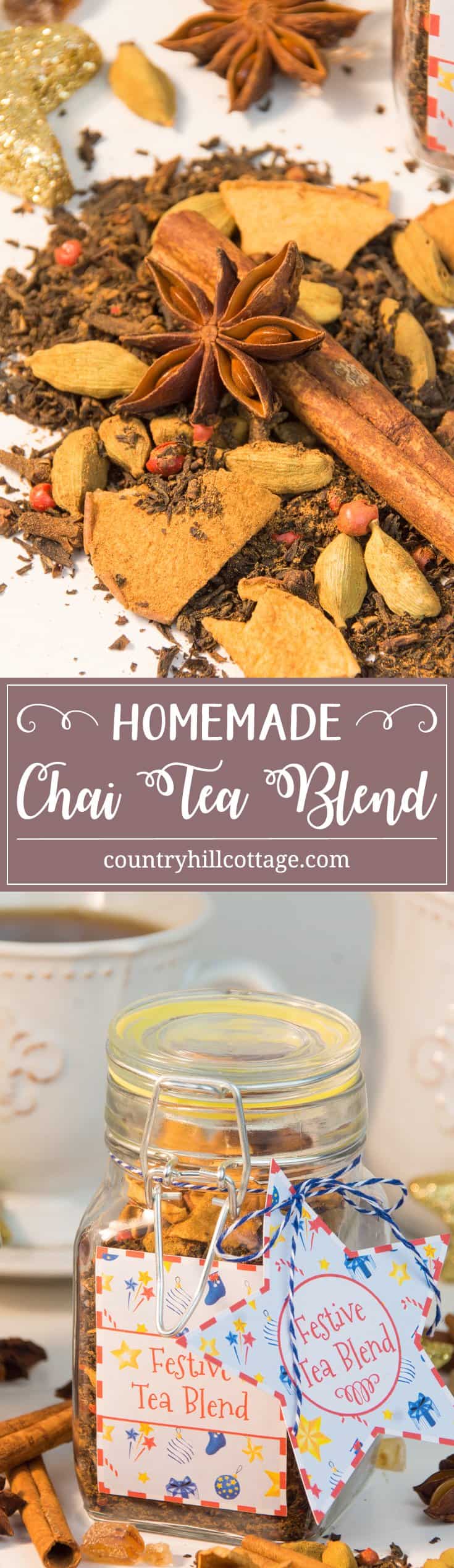 Create a festive chai tea blend with cinnamon, cardamom, gloves and pink pepper, and get free printable labels – 5 quick holiday gift giving ideas | countryhillcottage.com Create a festive chai tea blend with cinnamon, cardamom, gloves and pink pepper, and get free printable labels – 5 quick holiday gift giving ideas | countryhillcottage.com