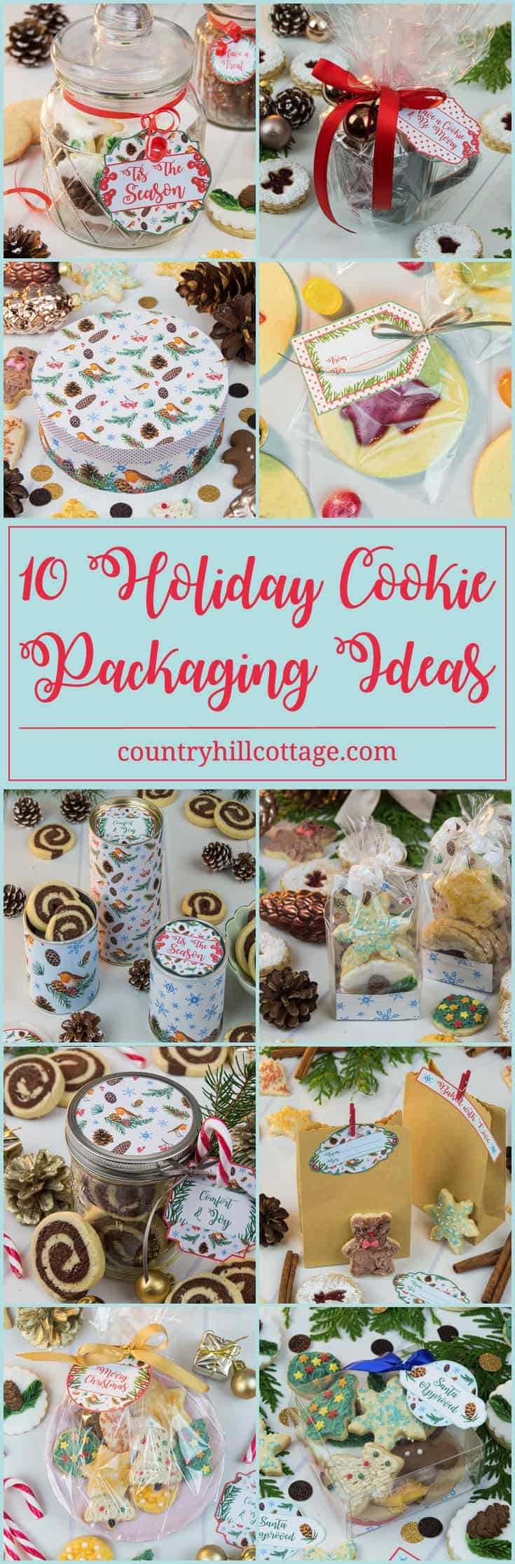 Discover 10 cookie packaging ideas and gift your homemade goods in style with free printable Christmas gift tags from our Winter in the Woods collection! Learn how to turn everyday household items into beautiful gift wraps for your cookies and treats. #Christmas #foodgifts #cookiepackaging #freebie | countryhillcottage.com