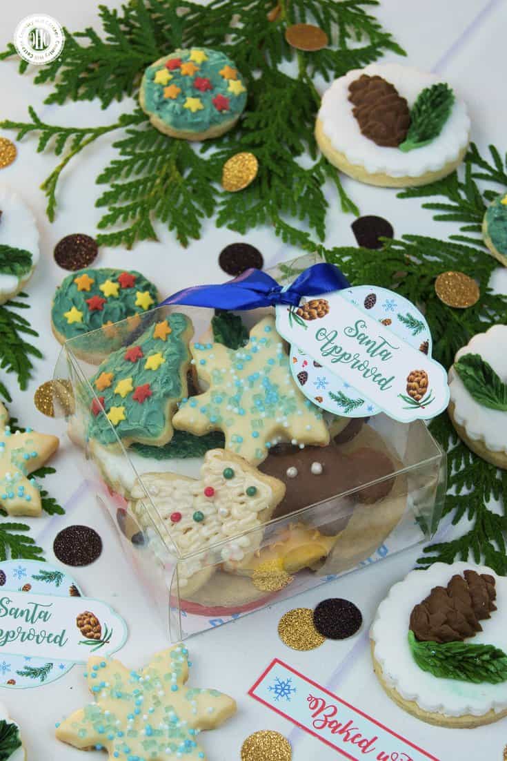 Clean takeaway (take-out) container and clear favour boxes can be turned into a cosy container to showcase cookies and biscuits. Personalise the gift with a big bow and gift tag. Get this and 10 more cookie packaging ideas! #Christmas #foodgifts #cookiepackaging #freebie | countryhillcottage.com