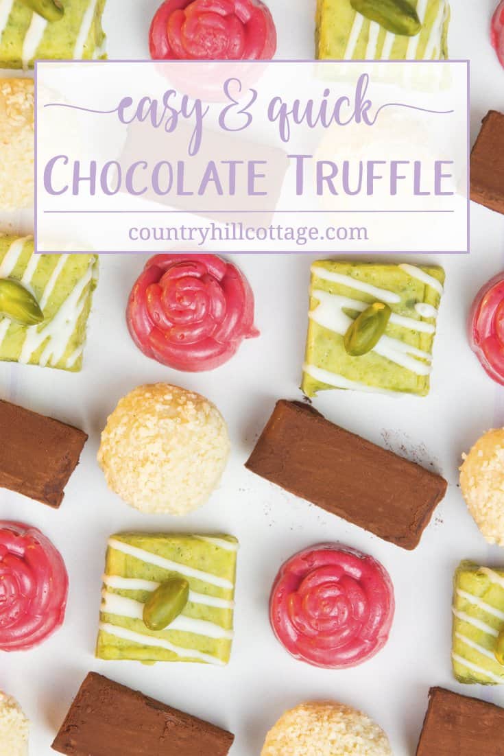 Our chocolate truffles couldn't be more delicious or easy to make! They have a soft, melt-in-your-mouth texture and are very customisable. In this recipe, we show to make vanilla, chocolate, raspberry and pistachio truffles. And even better, the truffle mixture can be rolled into balls, piped into moulds, or cut into many shapes such as rectangles, squares, or triangles. #truffle #chocolate #foodgift | countryhillcottage.com Our chocolate truffles couldn't be more delicious or easy to make! They have a soft, melt-in-your-mouth texture and are very customisable. In this recipe, we show to make vanilla, chocolate, raspberry and pistachio truffles. And even better, the truffle mixture can be rolled into balls, piped into moulds, or cut into many shapes such as rectangles, squares, or triangles. #truffle #chocolate #foodgift | countryhillcottage.com