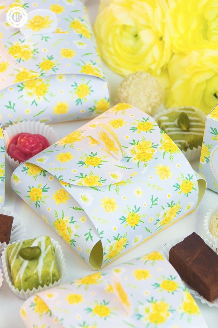 Delicious chocolate truffles look very adorable packaged in our free printable tab favour box form the Spring at Sizergh collection. #favourbox #giftgiving #printable #giftgiving | countryhillcottage.com Delicious chocolate truffles look very adorable packaged in our free printable tab favour box form the Spring at Sizergh collection. #favourbox #giftgiving #printable #giftgiving | countryhillcottage.com