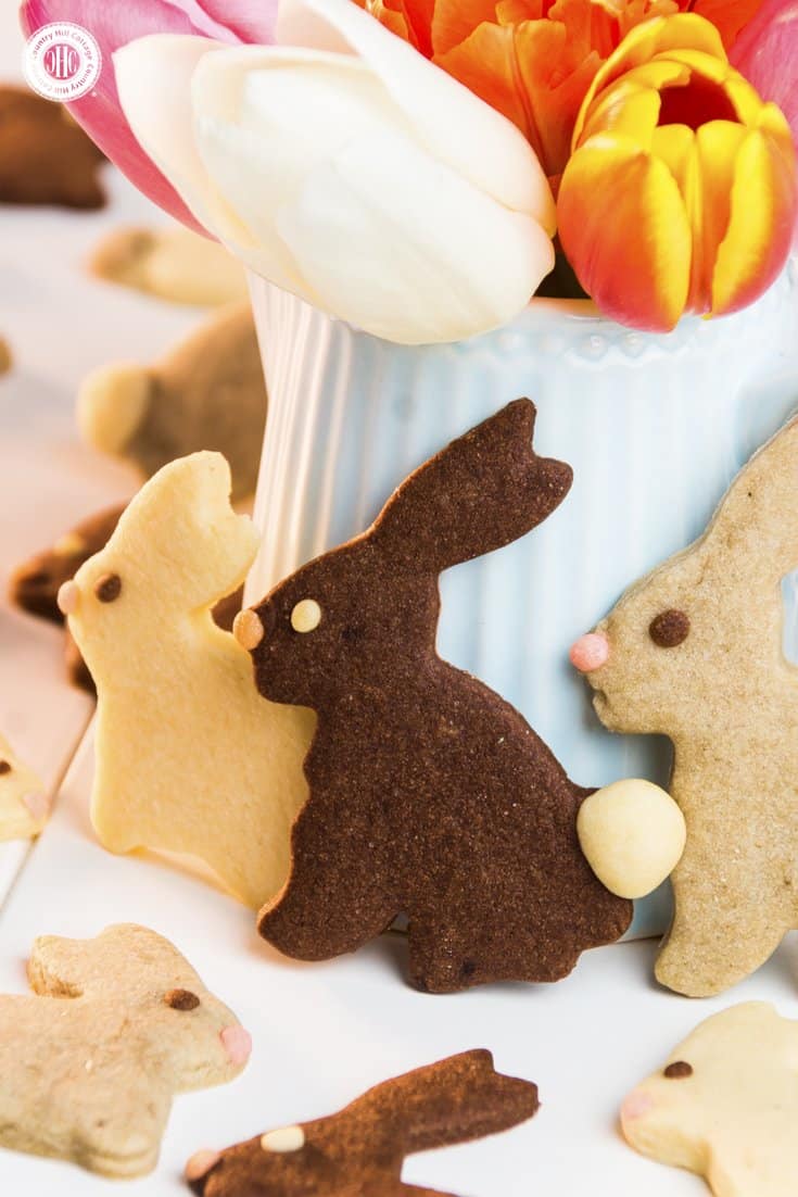 Learn how to bake striped Easter egg cookies! These striped cookies will keep your family guessing how you made them. The cookies are a lovely treat for Easter brunch, and you can pack them up as gifts. #Easter #spring #biscuits #cookies #bunnybiscuits #Easternest #Eastercookies #recipe #foodgift #giftgiving | countryhillcottage.com