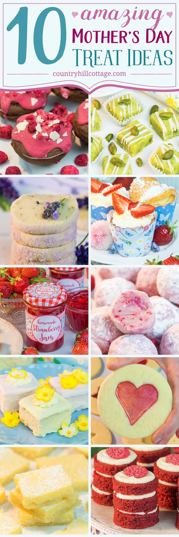 We’ve rounded up 10 easy Mother's Day treat ideas to celebrate Mum. Our list of homemade food gifts and Mother’s Day sweets includes biscuits, truffles, cupcakes, mini cakes, fondant fancies, and delicious strawberry jam. Each recipe comes with free printable labels or treat boxes, giving you everything you need to create a special present that Mum can cherish. #mothersday #foodgifts #giftgiving #cookies #prinatbles | countryhillcottage.com