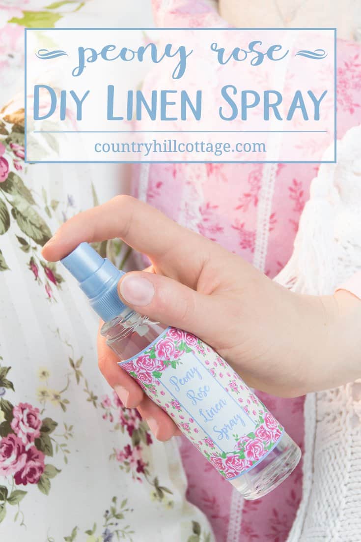 Looking for a quick way to freshen up the house? Then whip up our peony rose linen spray with essential oils! This DIY linen spray is made only with natural ingredients. It’s child-friendly and pet-safe. Mist pillows, blankets, shower curtains, sofas. Spray it on linens before ironing or the little one’s stuffed animals. Use our free printable label decorate the linen spray. #linenspray #pillowmist #peony #rose #diy #printables #diygift | countryhillcottage.com Looking for a quick way to freshen up the house? Then whip up our peony rose linen spray with essential oils! This DIY linen spray is made only with natural ingredients. It’s child-friendly and pet-safe. Mist pillows, blankets, shower curtains, sofas. Spray it on linens before ironing or the little one’s stuffed animals. Use our free printable label decorate the linen spray. #linenspray #pillowmist #peony #rose #diy #printables #diygift | countryhillcottage.com