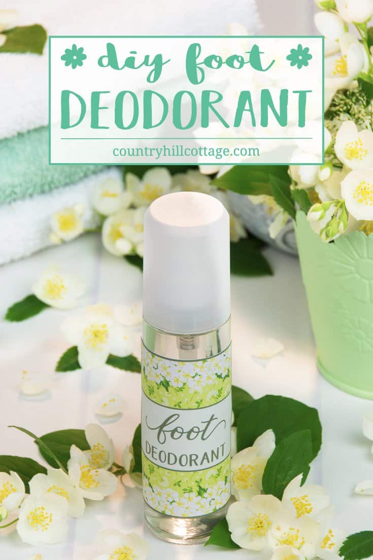 Neutralise bad smelly feet with a DIY foot deodorant with essential oils. This natural foot deodorant without aluminium is crazy easy to make. Sage and lemongrass essential oils give the deodorant a herbaceous and refreshing scent, making it perfect for ladies and gents alike. You can also spray the deodorant into shoes and sandals to disinfect and freshen up your footwear. #deodorant #skincare #essentialoils #beautyrecipe | countryhillcottage.com