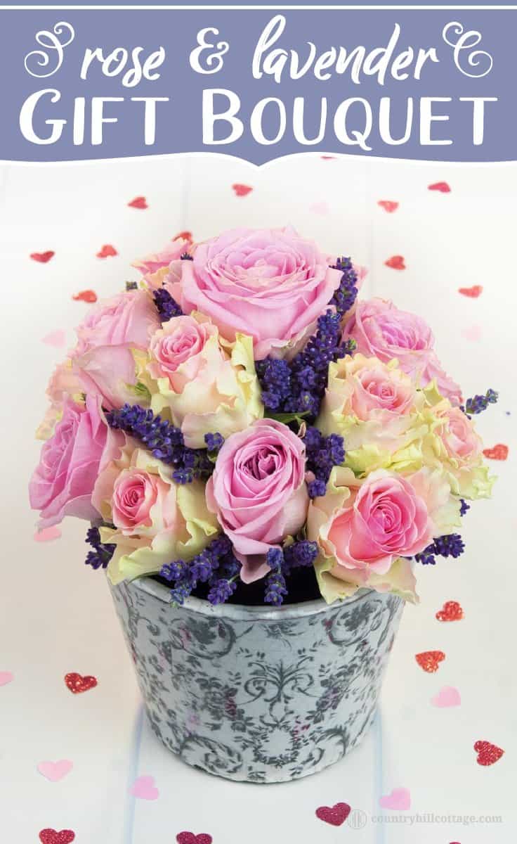 Heavenly scented roses and lavender are combined into a beautiful DIY rose lavender bouquet. The fragrance of lavender is warm and summery, and the tiny florets just look so darling. This homemade flower arrangement is a great little present for birthdays, to say thank you, wish a sweet one well, or a pretty hostess gift. This flower DIY comes with a coordinated free printable greeting card. #roses #lavender #bouquet #flowerarranging #giftgiving| countryhillcottage.com Heavenly scented roses and lavender are combined into a beautiful DIY rose lavender bouquet. The fragrance of lavender is warm and summery, and the tiny florets just look so darling. This homemade flower arrangement is a great little present for birthdays, to say thank you, wish a sweet one well, or a pretty hostess gift. This flower DIY comes with a coordinated free printable greeting card. #roses #lavender #bouquet #flowerarranging #giftgiving| countryhillcottage.com