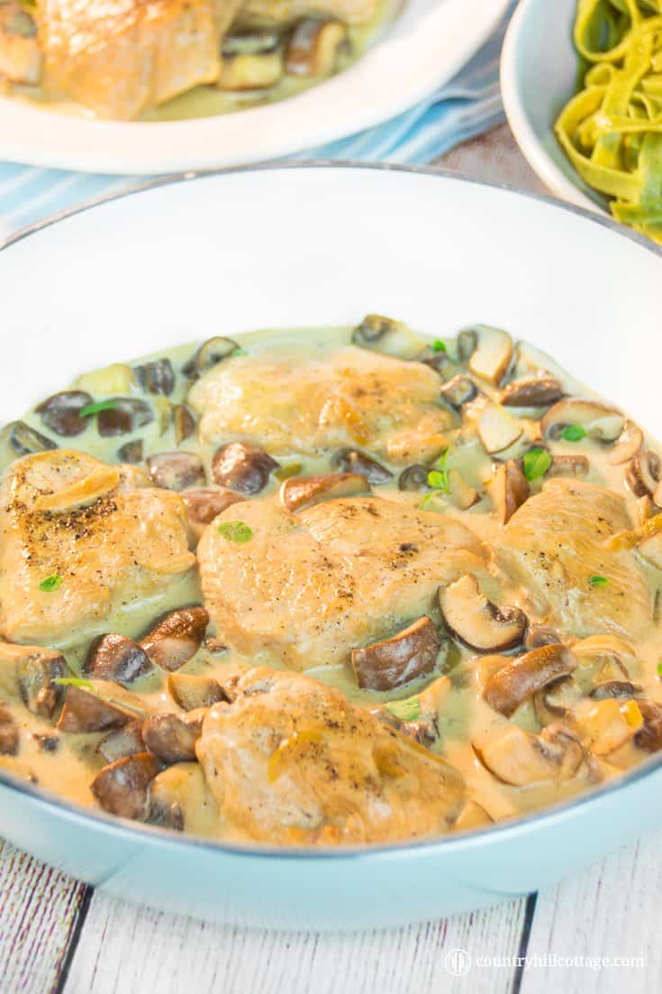 Turkey cutlets with mushrooms gravy are incredibly easy to make and done in under one hour. Button mushrooms, onions, and cream create a delicious gravy, which drenches the juicy cutlets rich, flavourful goodness. And as the turkey chops simmer in the tasty gravy, there’s zero chance the meat dries out. You can prepare the recipe with both turkey and chicken cutlets. #turkey #mushrooms #gravy #mushroomgravy | countryhillcottage.com Turkey cutlets with mushrooms gravy are incredibly easy to make and done in under one hour. Button mushrooms, onions, and cream create a delicious gravy, which drenches the juicy cutlets rich, flavourful goodness. And as the turkey chops simmer in the tasty gravy, there’s zero chance the meat dries out. You can prepare the recipe with both turkey and chicken cutlets. #turkey #mushrooms #gravy #mushroomgravy | countryhillcottage.com