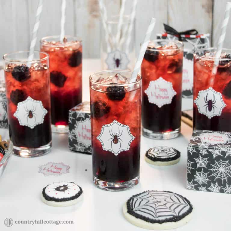 Fancy a drink? We dare you to take a sip from this Black Widow Lemonade, an icy drink made with blackberry sauce and pomegranate fruit infusion. This beautiful drink is really easy to make. Cook a delicious blackberry sauce and pomegranate fruit tea. Then layer both liquids with ample amounts of crushed ice in tall tumbler glasses, which creates a stunning ombré effect ranging from black to red. #Halloween #Halloweendrink #lemonade #blackberrylemonade | countryhillcottage.com
