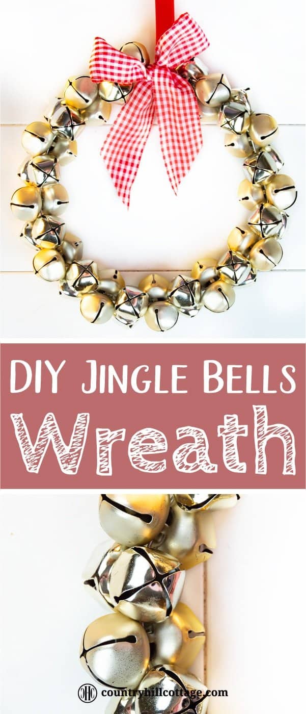 Show off your festive spirit and learn to make an easy and quick jingle bell wreath. This pretty DIY Christmas wreath adds festive touches to your front door, mantle or party décor! You only need a handful of bells, a piece of sturdy wire, ribbon and not more than five minutes to create this beautiful homemade craft holiday wreath. You can use the jingle bells wreath as Christmas door decoration or wall ornament. #wreath #ChristmasWreath #HolidayWreath #Christmas | countryhillcottage.com Show off your festive spirit and learn to make an easy and quick jingle bell wreath. This pretty DIY Christmas wreath adds festive touches to your front door, mantle or party décor! You only need a handful of bells, a piece of sturdy wire, ribbon and not more than five minutes to create this beautiful homemade craft holiday wreath. You can use the jingle bells wreath as Christmas door decoration or wall ornament. #wreath #ChristmasWreath #HolidayWreath #Christmas | countryhillcottage.com