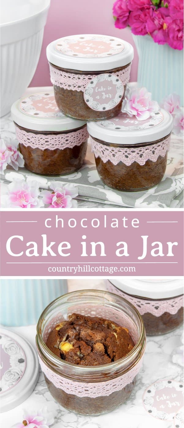 Bake moist and scrumptious chocolate cakes in a jar and indulge your friends and family! It all starts with a delicious one-bowl chocolate batter, laden with white chocolate chunks. The batter is then baked in sterilised jars and sealed immediately after baking, which gives cakes in a jar a long shelf life. You can easily prepare them in advance and have them at hand when you need a delicious homemade food gift. #cakesinajar #chocolatecake #foodgift #cakeinajar | countryhillcottage.com Bake moist and scrumptious chocolate cakes in a jar and indulge your friends and family! It all starts with a delicious one-bowl chocolate batter, laden with white chocolate chunks. The batter is then baked in sterilised jars and sealed immediately after baking, which gives cakes in a jar a long shelf life. You can easily prepare them in advance and have them at hand when you need a delicious homemade food gift. #cakesinajar #chocolatecake #foodgift #cakeinajar | countryhillcottage.com