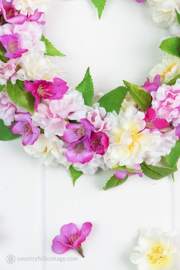 Spring wreath with faux flowers