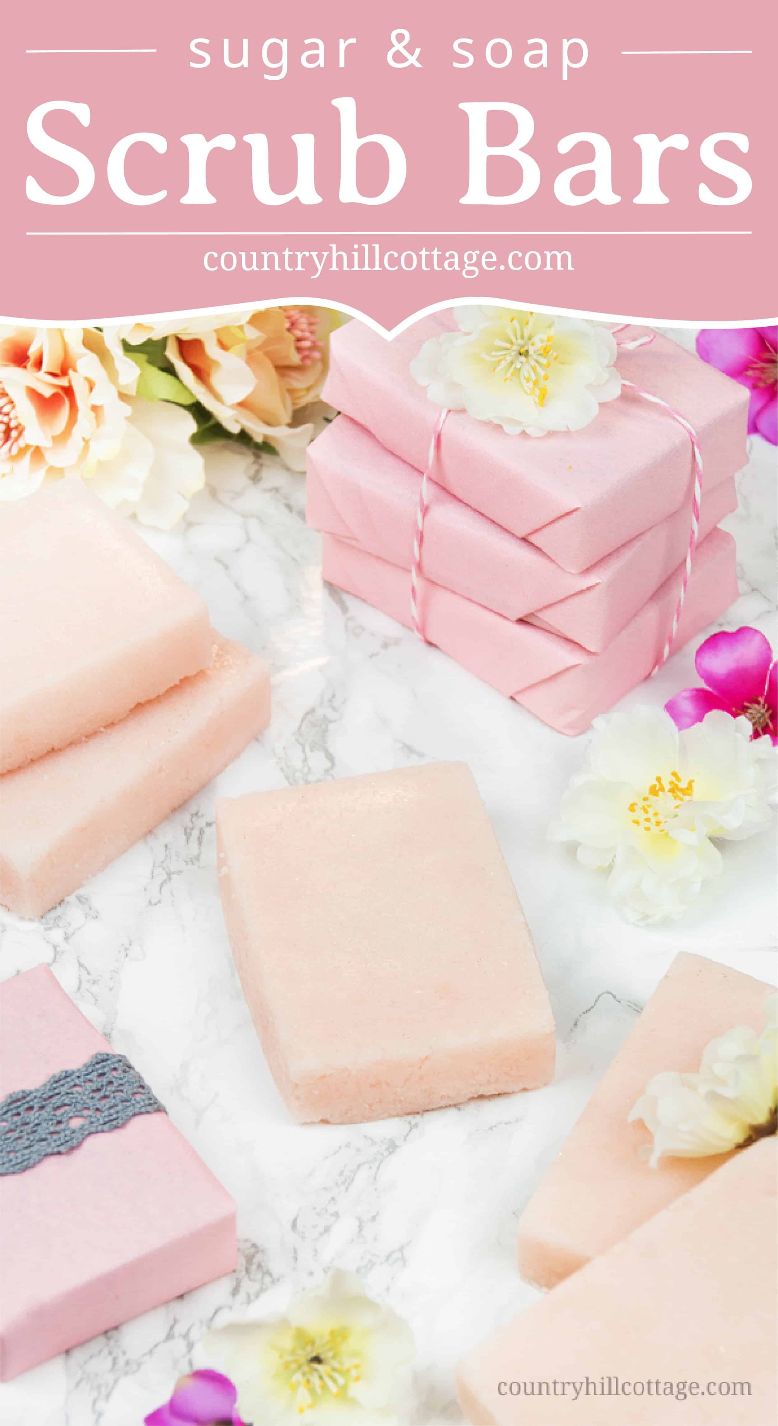DIY sugar soap scrub bars are made with sugar, soap, a vegetable butter, and essential oils. Use this lovely homemade scrub bar on the entire body, and get a three-in-one spa treatment: the sugar gently exfoliates, while the soap cleanses and the butter moisturises leaving you with glowing and refreshed skin. The peeling bars are made with natural, non-toxic ingredients that replenish and nurture dry, dull skin. #sugarscrub #peeling #essentialoils #skincare #nontoxic | countryhillcottage.com DIY sugar soap scrub bars are made with sugar, soap, a vegetable butter, and essential oils. Use this lovely homemade scrub bar on the entire body, and get a three-in-one spa treatment: the sugar gently exfoliates, while the soap cleanses and the butter moisturises leaving you with glowing and refreshed skin. The peeling bars are made with natural, non-toxic ingredients that replenish and nurture dry, dull skin. #sugarscrub #peeling #essentialoils #skincare #nontoxic | countryhillcottage.com
