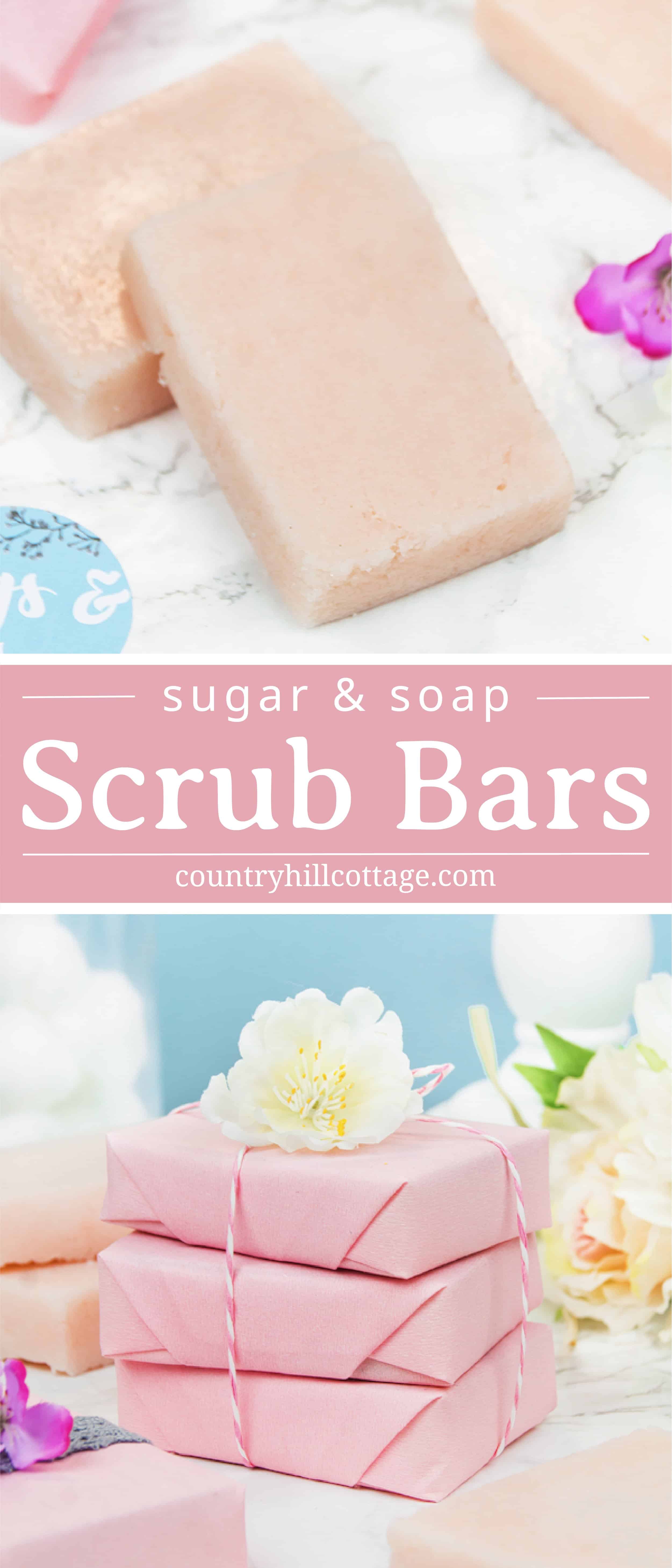 DIY sugar soap scrub bars are made with sugar, soap, a vegetable butter, and essential oils. Use this lovely homemade scrub bar on the entire body, and get a three-in-one spa treatment: the sugar gently exfoliates, while the soap cleanses and the butter moisturises leaving you with glowing and refreshed skin. The peeling bars are made with natural, non-toxic ingredients that replenish and nurture dry, dull skin. #sugarscrub #peeling #essentialoils #skincare #nontoxic | countryhillcottage.com DIY sugar soap scrub bars are made with sugar, soap, a vegetable butter, and essential oils. Use this lovely homemade scrub bar on the entire body, and get a three-in-one spa treatment: the sugar gently exfoliates, while the soap cleanses and the butter moisturises leaving you with glowing and refreshed skin. The peeling bars are made with natural, non-toxic ingredients that replenish and nurture dry, dull skin. #sugarscrub #peeling #essentialoils #skincare #nontoxic | countryhillcottage.com