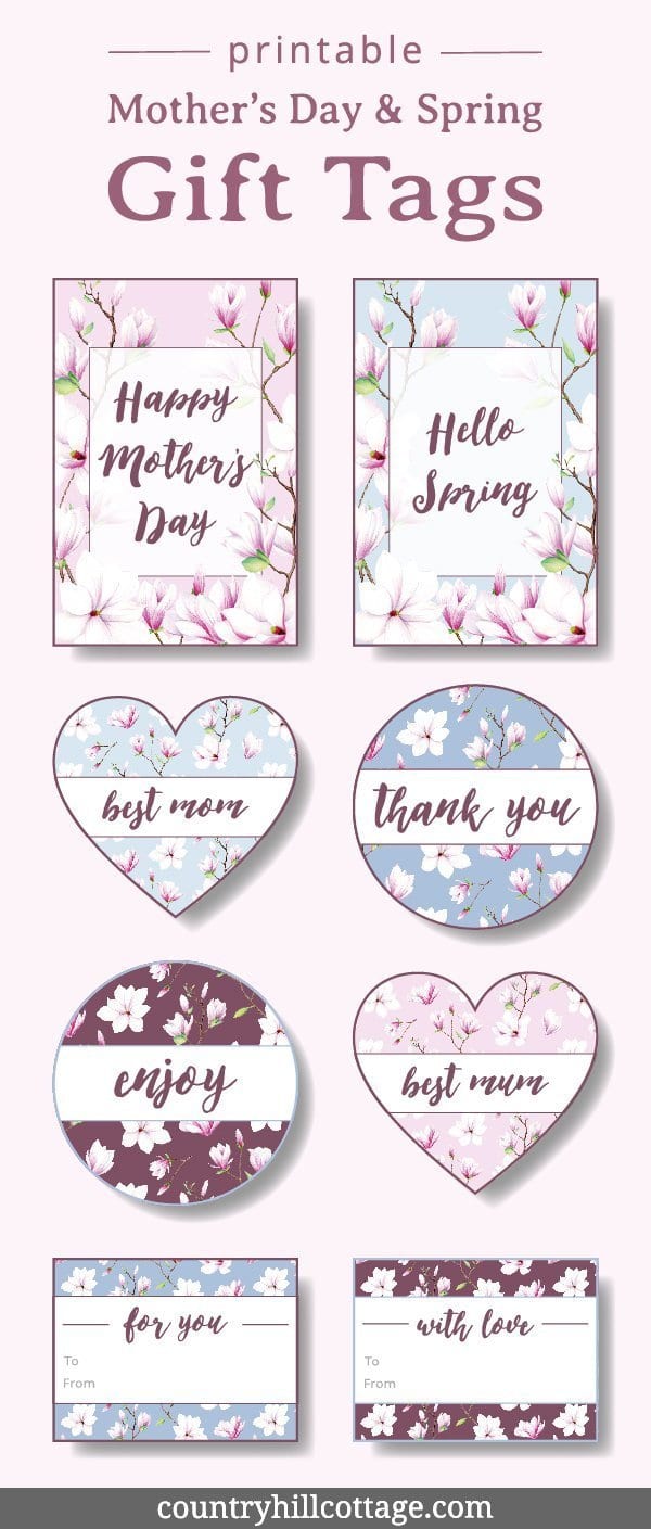 Printable Mother’s Day gift tags are perfect for decorating gifts to celebrate Mother’s Day. Our printable gift tags are an easy DIY project, just print, cut, wrap and gift. The printable Magnolia gifts tags are great for many occasions in spring, including birthdays, wedding anniversaries, or to label shower gifts. Use the set as stickers, labels and template for scrapbooking, planners, diaries, and to write sweet notes. #printable #gifttag #MothersDay #spring #freebie | countryhillcottage.com Printable Mother’s Day gift tags are perfect for decorating gifts to celebrate Mother’s Day. Our printable gift tags are an easy DIY project, just print, cut, wrap and gift. The printable Magnolia gifts tags are great for many occasions in spring, including birthdays, wedding anniversaries, or to label shower gifts. Use the set as stickers, labels and template for scrapbooking, planners, diaries, and to write sweet notes. #printable #gifttag #MothersDay #spring #freebie | countryhillcottage.com