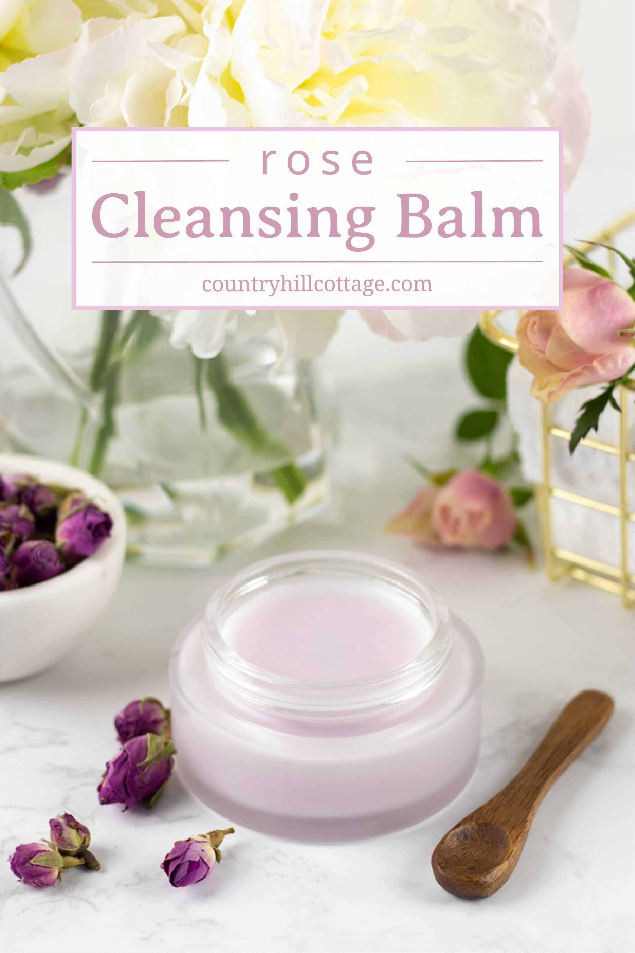 This natural DIY rose cleansing balm is a lovely way to pamper yourself at the end of the day. It pairs the aroma of fresh roses with a rich, silky consistency that will melt away even the most long-wearing makeup. Infused with the soft, floral fragrance of rose petals, it will help you relax as it melts away your makeup. A subtle petal pink colour makes this cleansing balm a delight for all senses! #cleansingbalm #skincare #beautyrecipe #greenbeauty #essentialoils| countryhillcottage.com This natural DIY rose cleansing balm is a lovely way to pamper yourself at the end of the day. It pairs the aroma of fresh roses with a rich, silky consistency that will melt away even the most long-wearing makeup. Infused with the soft, floral fragrance of rose petals, it will help you relax as it melts away your makeup. A subtle petal pink colour makes this cleansing balm a delight for all senses! #cleansingbalm #skincare #beautyrecipe #greenbeauty #essentialoils| countryhillcottage.com