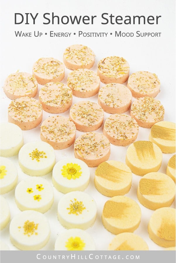 Easy shower bombs recipe! See how to make natural DIY shower steamers with citric acid, baking soda, corn starch and peppermint essential oils! Relaxing aromatherapy shower melts provide decongestant relief for colds, sinus congestion, hangover and headache. The simple homemade bath product tutorial includes tips for how to use, herbal shower steamers without citric acid, packaging. Can be made with Young Living and Doterra EO. #showerbombs #showersteamer #showermelts | countryhillcottage.com