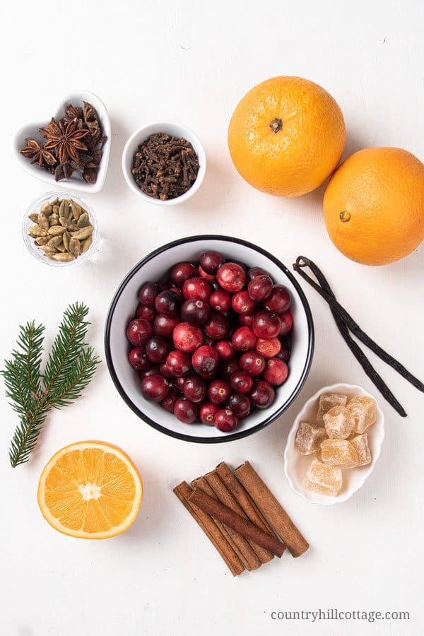 How to make an easy homemade Christmas stovetop potpourri, perfect for fall and winter. This simple DIY holiday simmering pot recipes is made with orange, cranberry pine, and spices like cinnamon, vanilla, ginger, star anise and optionally essential oils. The house smells like Christmas with this natural air freshener simmer pot. The tutorial includes printable labels and gift tags to create a gift kit. #Christmas #potpourri #airfreshener #stovetoppotpourri #simmerpot | countryhillcottage.com
