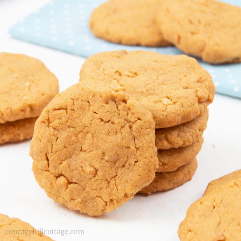 Flourless 4 ingredient peanut butter cookies are soft, chewy, and have a delicious peanut butter flavour. This quick and easy gluten-free and dairy-free cookie recipe comes together in 20 minutes and can be made vegan, too. You only need 4 pantry staples for this easy homemade cookie recipe: peanut butter, sugar, an egg, and baking soda. Optionally also add chocolate chips for the best peanut butter cookie. #peanutbutter #glutenfree #cookie #cookierecipes #flourless| countryhillcottage.com