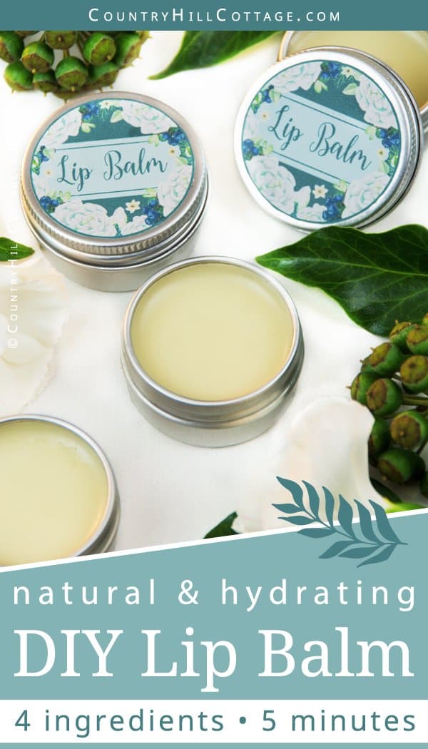 Learn how to make an easy natural 4-ingredient DIY lip balm. The moisturizing and healing lip balm recipe is made with hydrating shea butter, organic coconut oil and beeswax oil to leave your lips feeling soft and supple. You can customise the lip balm with essential oils, such as peppermint, lavender, vanilla, or grapefruit. The step-by-step tutorial includes cute labels for the containers. #skincare #lipbalm #beautydiy #essentialoils #coconutoil #sheabutter | countryhillcottage.com Learn how to make an easy natural 4-ingredient DIY lip balm. The moisturizing and healing lip balm recipe is made with hydrating shea butter, organic coconut oil and beeswax oil to leave your lips feeling soft and supple. You can customise the lip balm with essential oils, such as peppermint, lavender, vanilla, or grapefruit. The step-by-step tutorial includes cute labels for the containers. #skincare #lipbalm #beautydiy #essentialoils #coconutoil #sheabutter | countryhillcottage.com