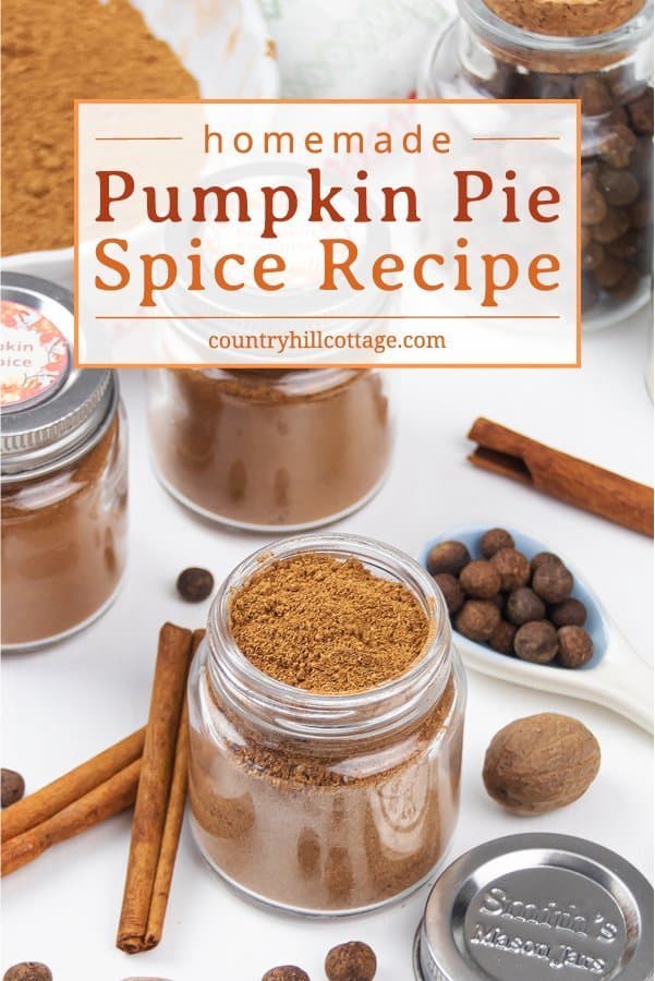 How to make pumpkin pie spice: Evoke the taste of autumn with homemade pumpkin pie spice, an aromatic mix of cinnamon, ginger, nutmeg and allspice. This warm DIY spice blend recipe adds fall flavor to seasonal baking and desserts, from latte to cookies, cakes, syrup, coffee and muffins. Quick and easy, pumpkin spice can be made without allspice too. Vegan, gluten free, grain free, low carb, paleo & keto friendly. #pumpkinspice #pumpkinpiespice #spiceblend #baking #fall | countryhillcottage.com
