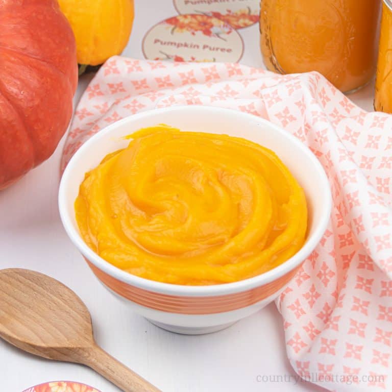 Learn how to make homemade pumpkin puree from scratch. This easy recipe shows to make delicious pureed pumpkin and how to use it for baking projects and desserts, pie, cookies, savory soup, pasta, bread or muffins. Simple healthy DIY pumpkin puree is vegan, low carb, dairy free, gluten free, nut free and suitable for clean eating, paleo, keto and Whole 30 diets. Also includes tip for uses for babies and dogs. #pumpkin #pumpkinpuree #fall #lowcarb #keto #paleo #glutenfree| countryhillcottage.com