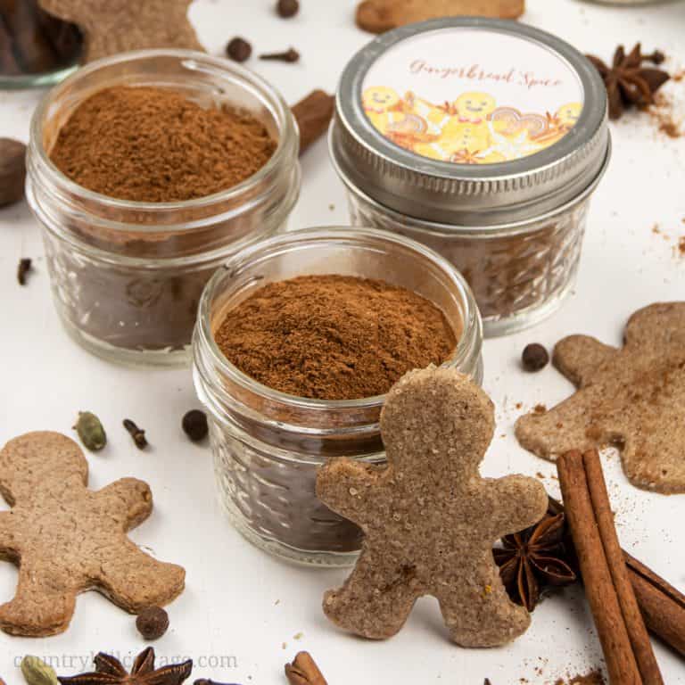 Learn how to make your own gingerbread spice with cinnamon, cloves and ginger! This DIY homemade spice mix recipe is perfect for all of your gingerbread recipes and sweet holiday baking ideas. Use this homemade seasoning blend for cookies, muffins, cakes, pancakes, waffles, syrup, ice cream and dessert. Comes with free printable labels for packaging in a jar and gift giving. Real food, keto, paleo, gluten free, vegan. #gingerbread #spices #spicemix #foodgift #spiceblend | countryhillcottage.com