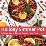 How to make an easy homemade Christmas stovetop potpourri, perfect for fall and winter. This simple DIY holiday simmering pot recipes is made with orange, cranberry pine, and spices like cinnamon, vanilla, ginger, star anise and optionally essential oils. The house smells like Christmas with this natural air freshener simmer pot. The tutorial includes printable labels and gift tags to create a gift kit. #Christmas #potpourri #airfreshener #stovetoppotpourri #simmerpot | countryhillcottage.com