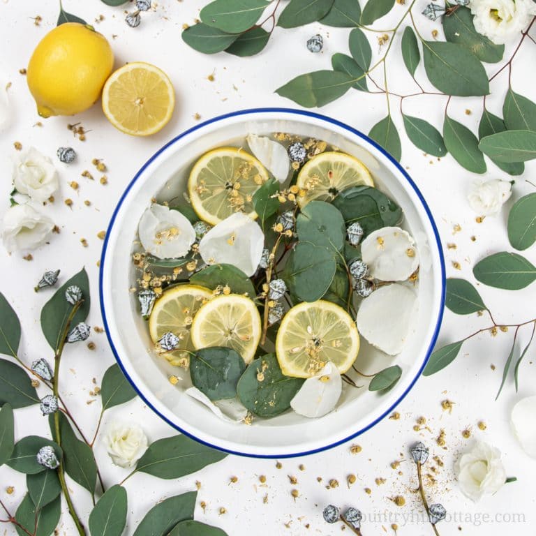 Find out how to make your house smell good naturally with a boiling potpourri. Learn how to make a stovetop air freshener with eucalyptus and lemon and how to deodorizes your entire house. This homemade stove simmer is a DIY air freshener without essential oils is beneficial for the respiratory system and fresh air. Clean smell, great for colds, can be used year round, in spring, summertime, fall and winter. With crockpot instructions storage directions. #airfreshener | countryhillcottage.com