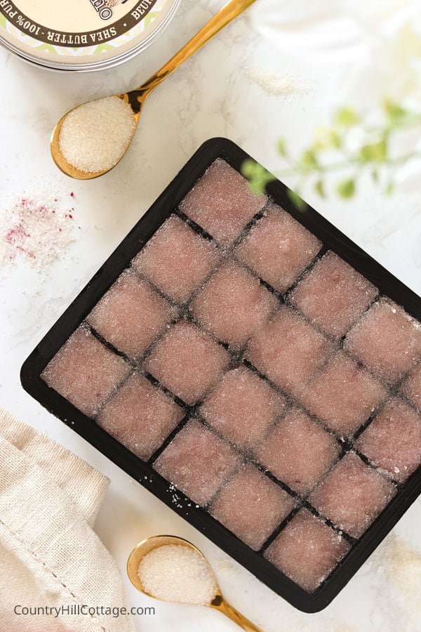 Sugar scrub cubes in silicone mold