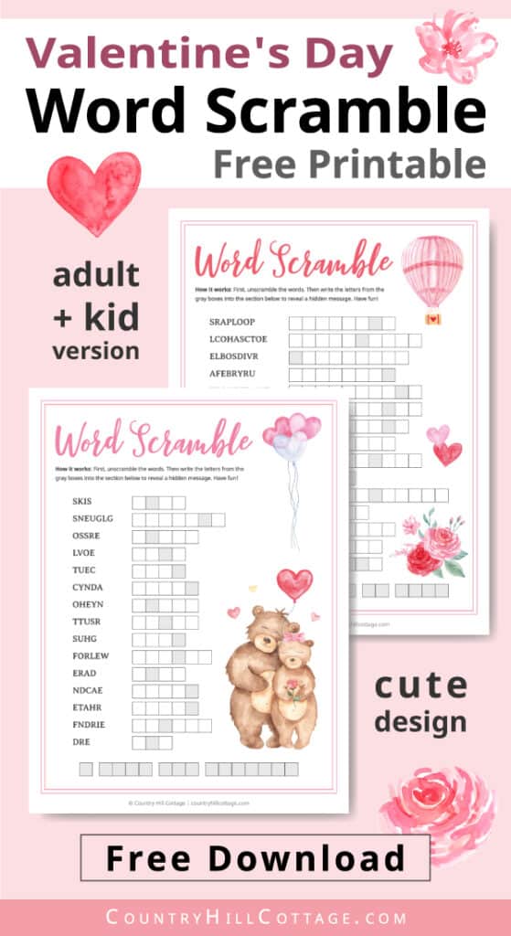 free printable valentines day word scramble