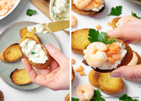 assemble shrimp crostini
