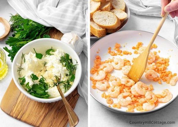 make cream cheese spread and fry shrimp
