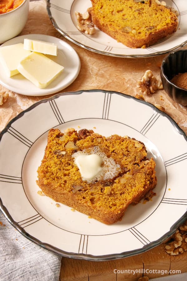 slice of pumpkin walnut bread