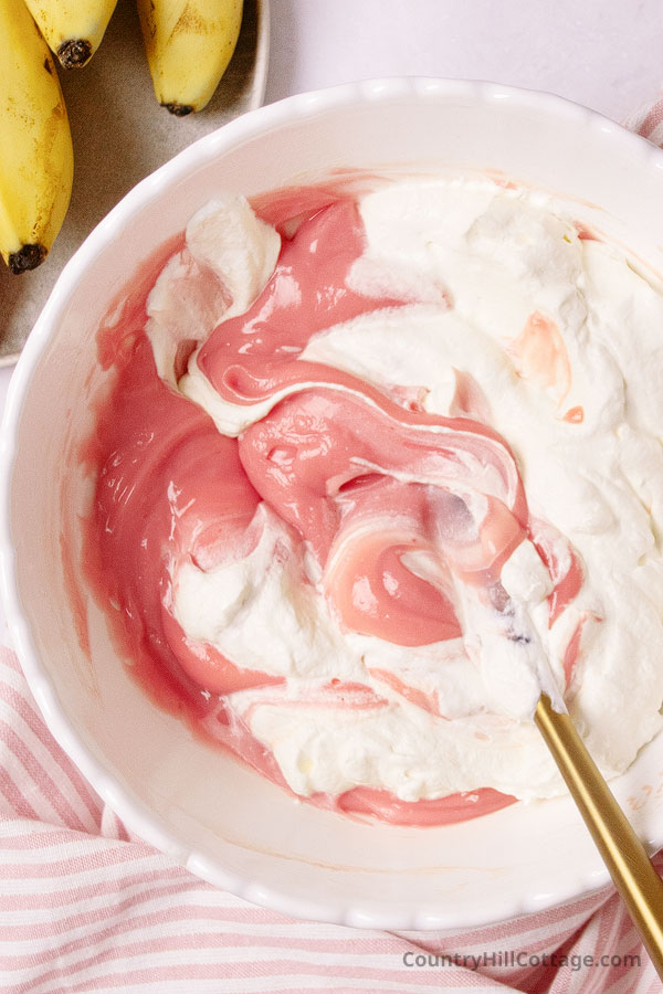 step 2 combine cream and strawberry pudding