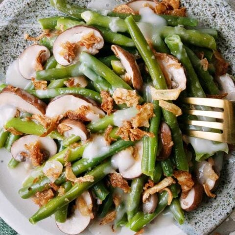 green beans casserole with cream of mushroom soup.