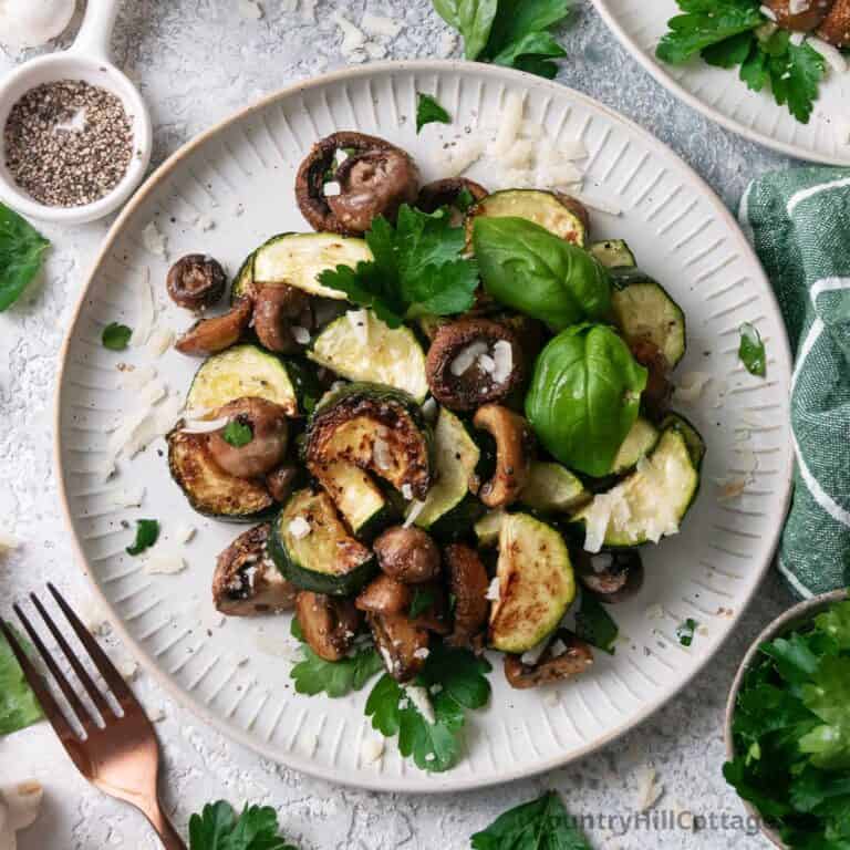 roasted zucchini and mushrooms.
