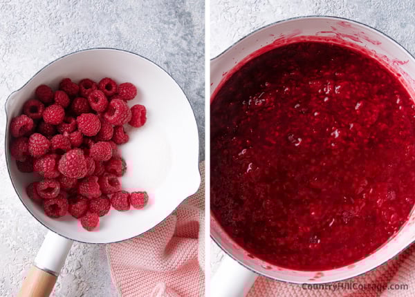 step 1 cook raspberry sauce.